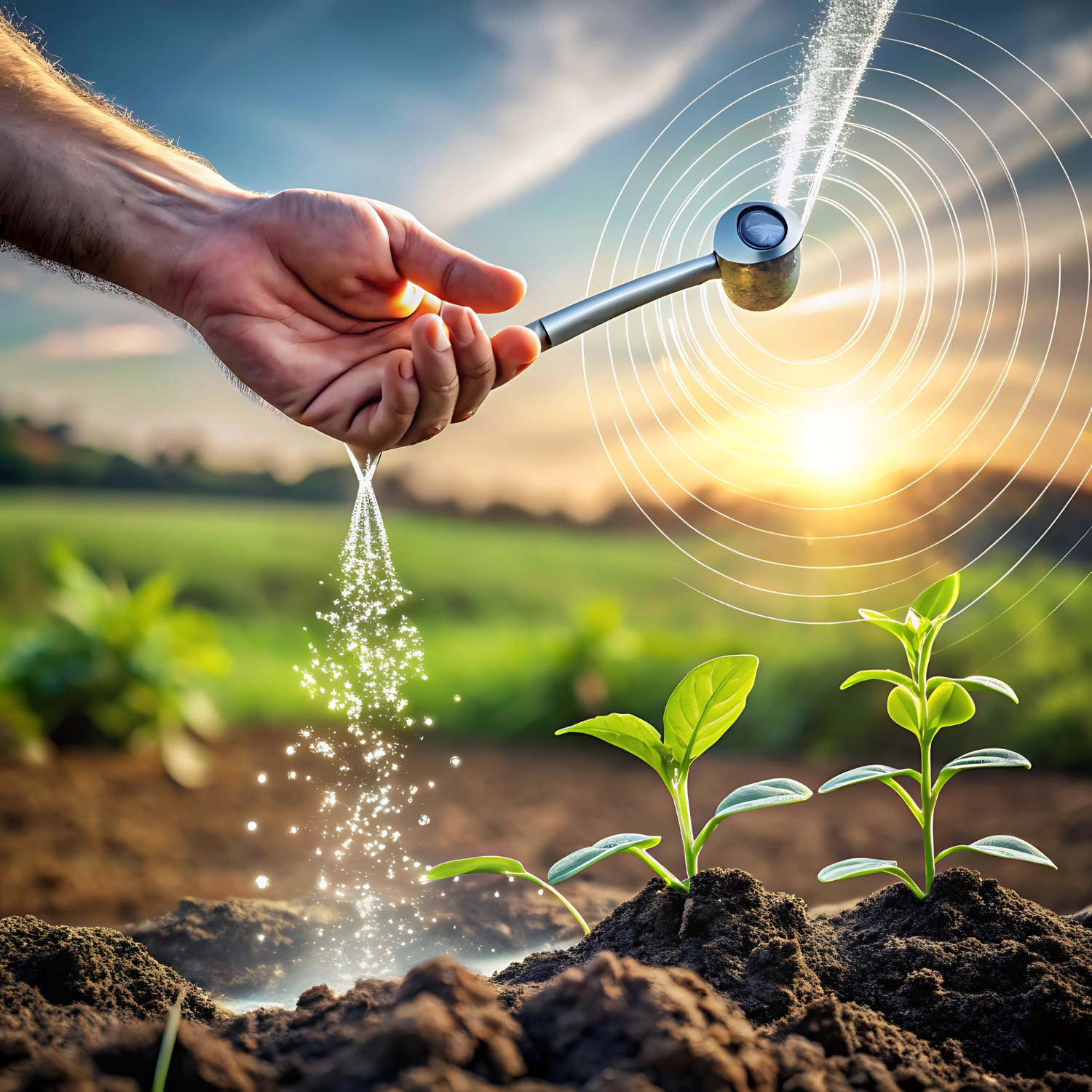 Watering can with water saving irrigation system and irrigation drippers used for efficient agricultural watering