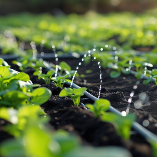 Farmer using an efficient irrigation system to improve crop growth and water conservation
